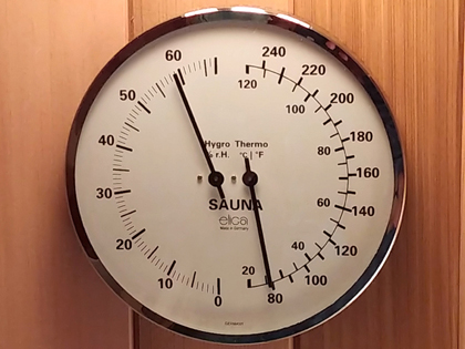 5400: Thermometer °C /°F /Hygrometer, glass face with silver rim, 6” diam.