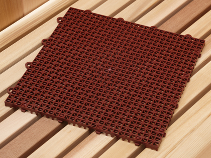 SD12: Superdek red 12” x 12” interlocking molded plastic floor tiles, flexible, sanitary 1/2” thick
