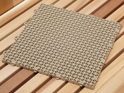 SD12-TAN: Superdek tan 12” x 12” interlocking molded plastic floor tiles, flexible, sanitary 1/2” thick